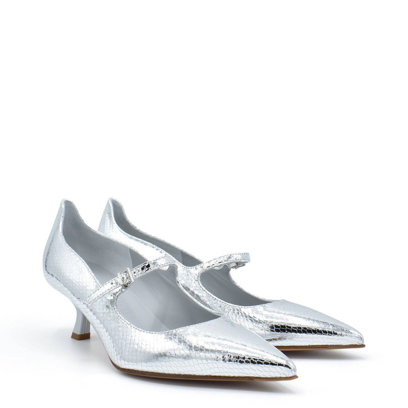 Carlott4 Silver - Reptile embossed leather mary jane pumps