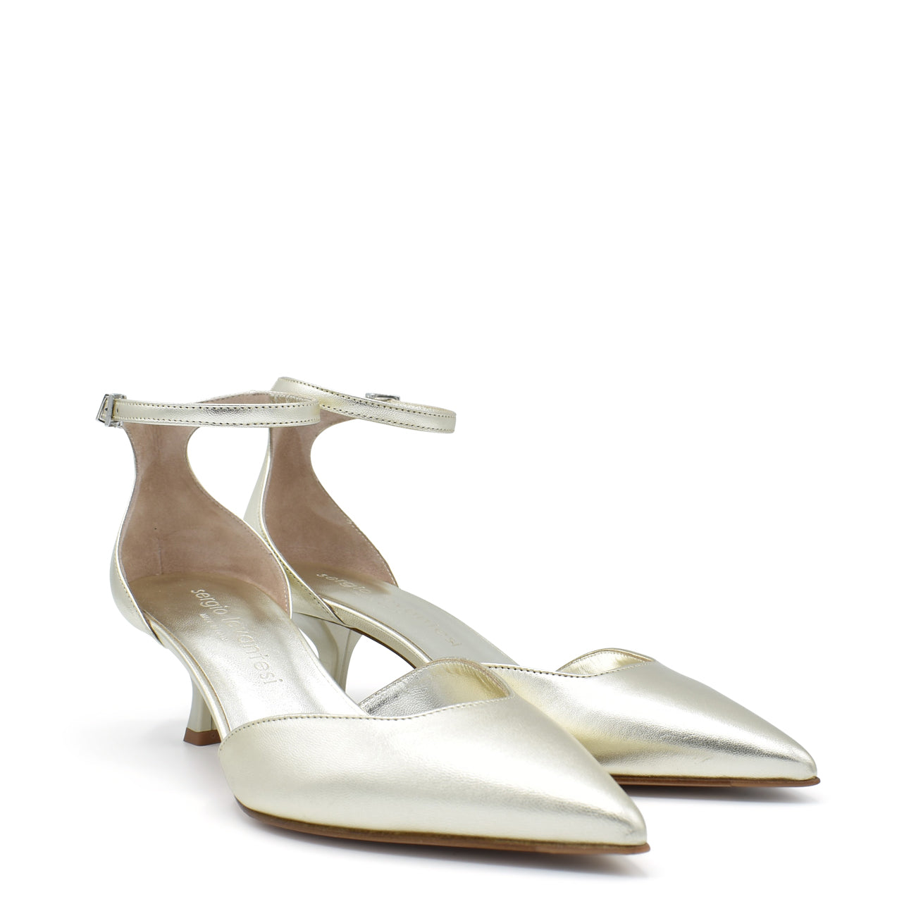 Cate4 Platinum - Laminated leather strappy pumps