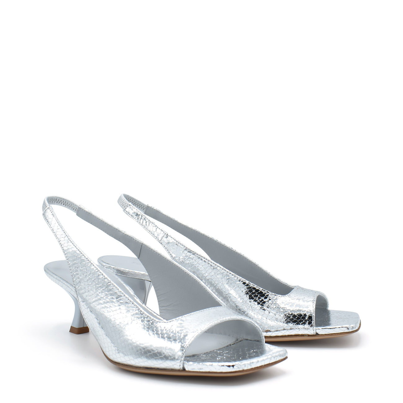 Chiara4 Silver - Reptile embossed leather sandals