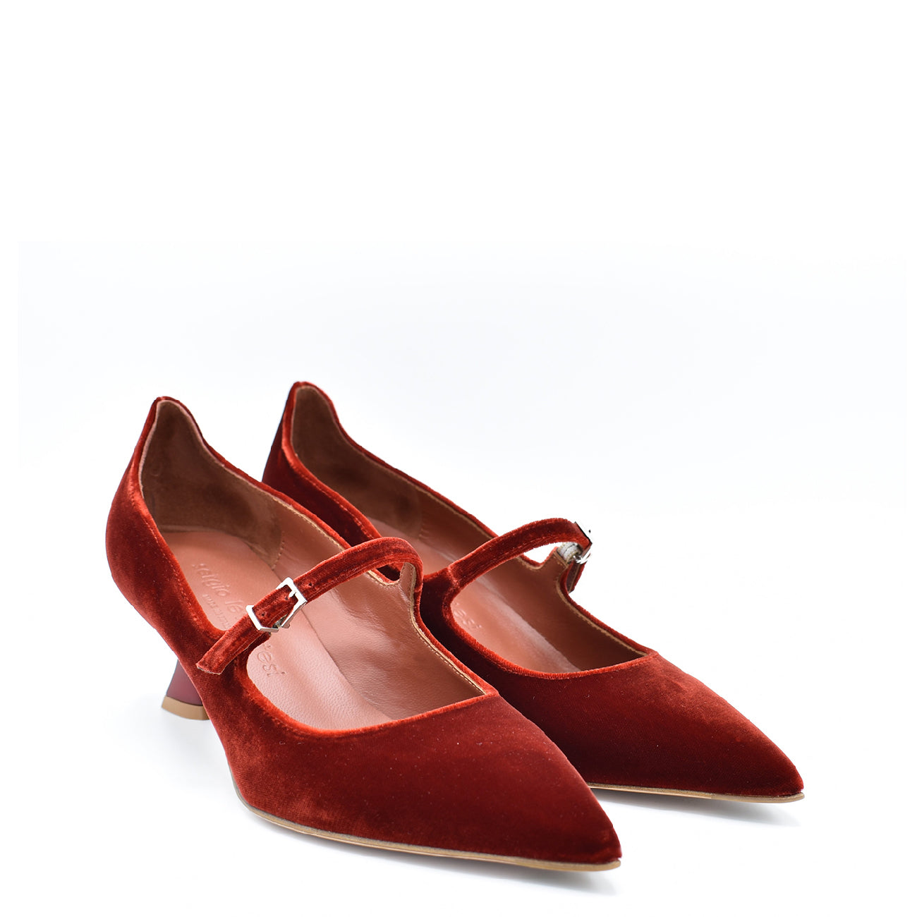 Carlotta Rust. Velvet silk fabric mary jane pumps